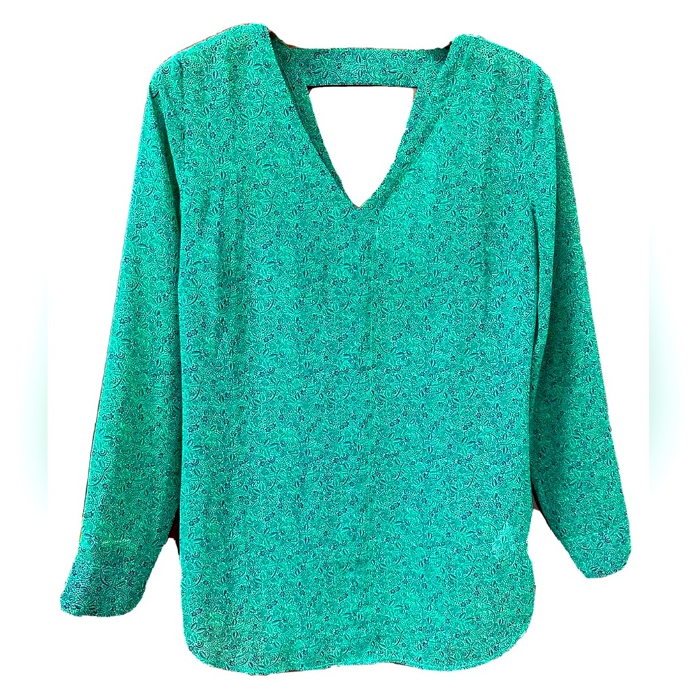 cabi Womens Bountiful Blouse Kelly Green Floral Vine Design Size Medium EUC